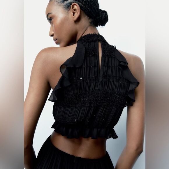 Zara RUFFLED PLEATED DRESS - Picture 5 of 11